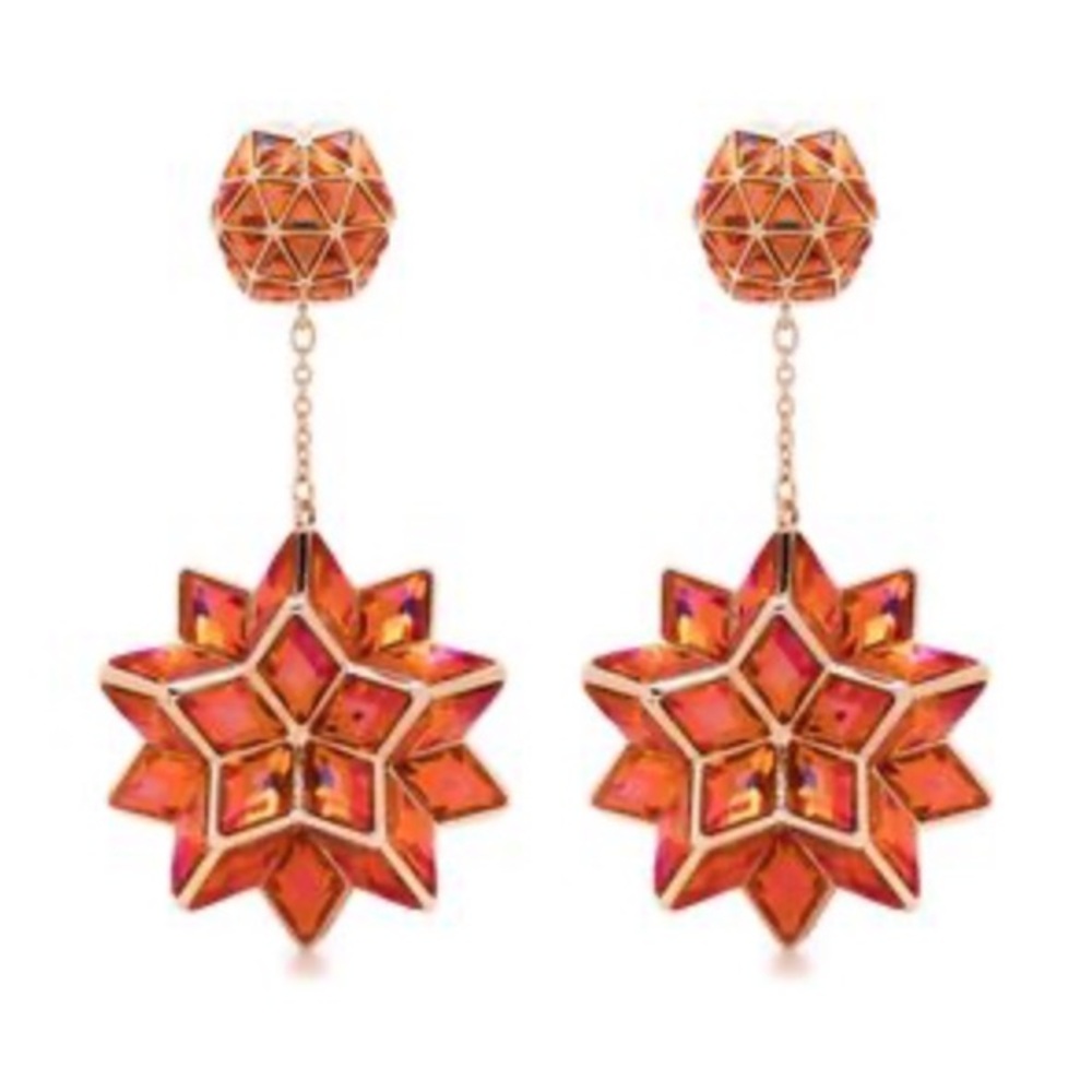 Elegant Swarovski sparkling iridescent orange pink crystal Curiosa earrings- New